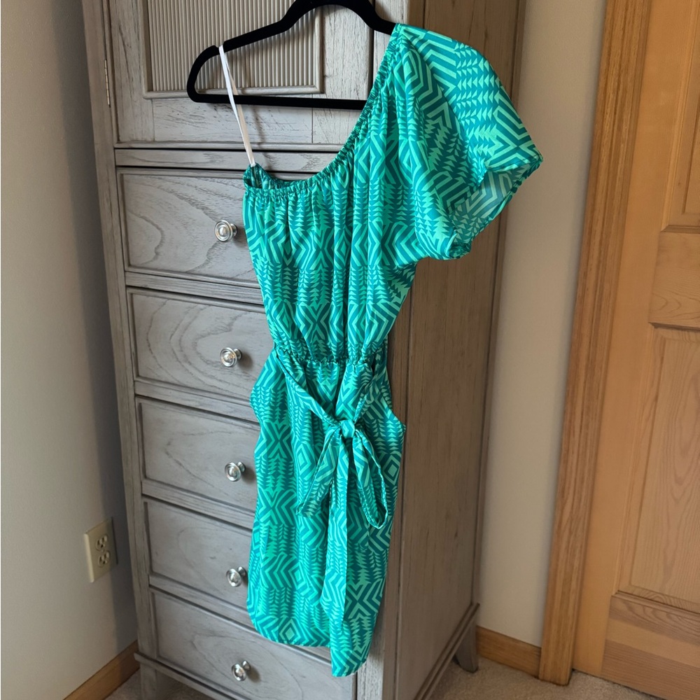 One Shoulder Green Mini Dress